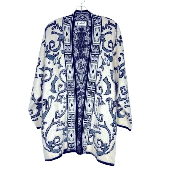 VTG CARDUCCI Abstract Angora Blend Long Sleeve Open Cardigan Women's Size L - Picture 12 of 16